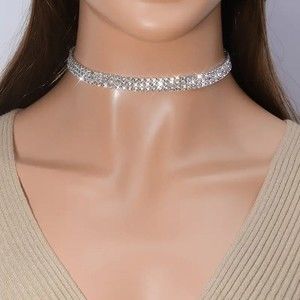 Gorgeous Silver Plated Rhinestone Choker Necklace